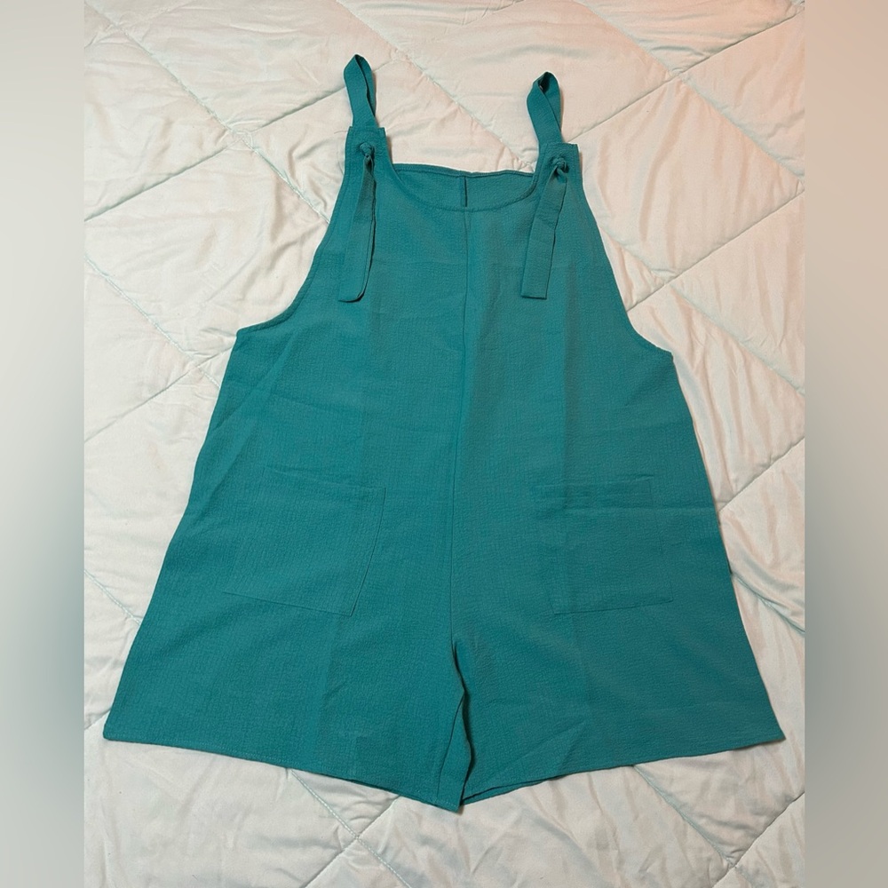 Size L Teal Romper Shorts with Pockets